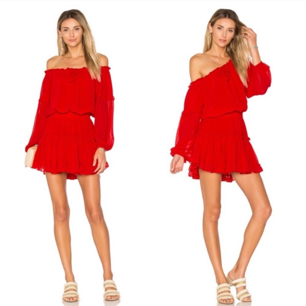 Misa Los Angeles Daria Red Ruffle Mini Dress Small